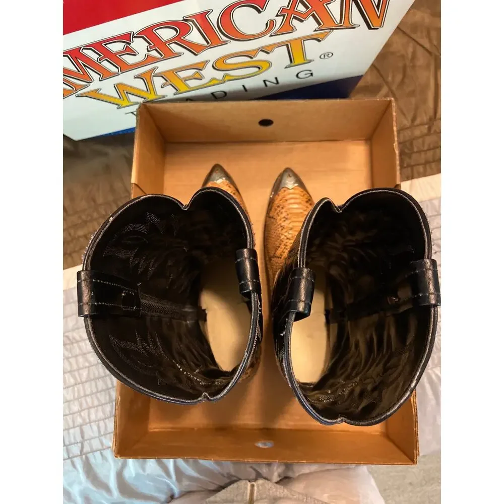American West Men's Black Taupe b/c python with tips cowboy boots size 10 D